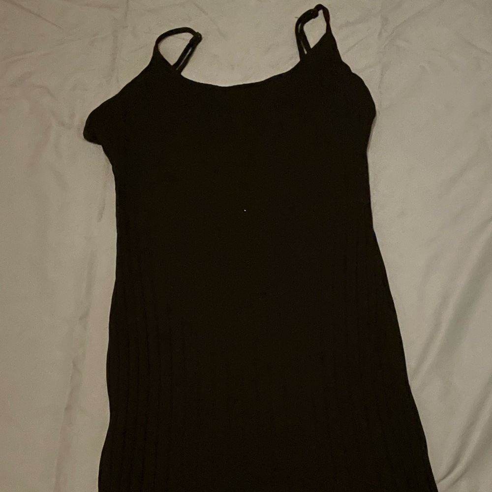 Little black spaghetti strap double mini slit dress